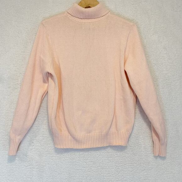 Cottage Core Coastal Grandma Land's End Peach Knit Sweater Turtleneck Medium - Picture 2 of 6